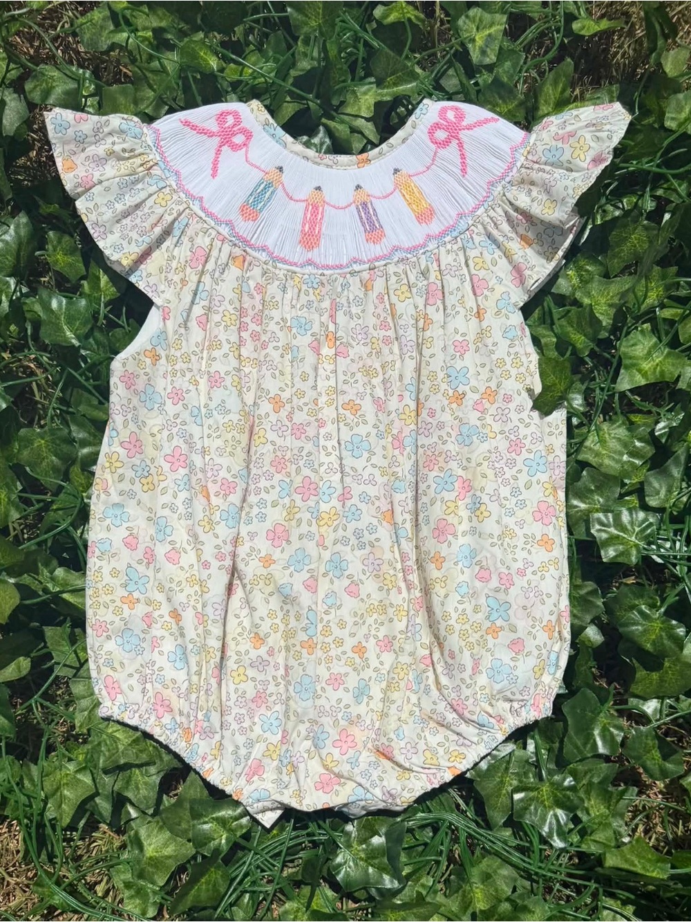 Pastel Pencils Hand Smocked Bubble